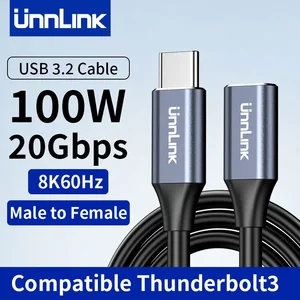 Câble d’extension USB C Unnlink 20 Gbps USB 3.2 Gen 2 PD 100W Charge compatible Thunderbolt 3 pour Macbook Samsung USB Hub Dock 8k 8 meilleures ventes pour l’extension Thunderbolt - No 8