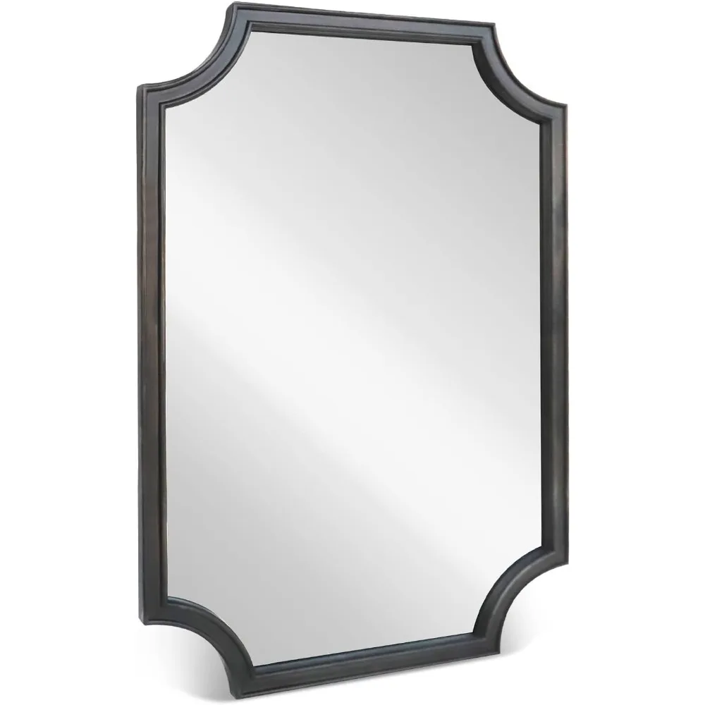 Espelho de parede retangular de arco de cantos recortados completos com moldura de madeira para entrada, sala de estar, quarto - grande 24x36 decoração de casa