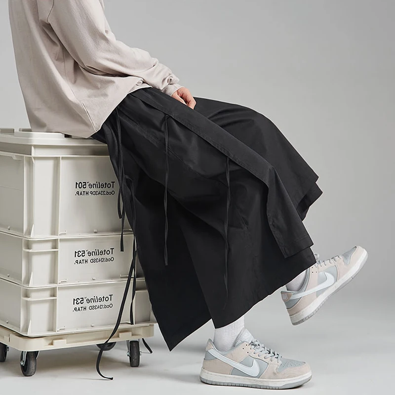 

Bla Samurai Oversize Work Pants Men's Casual Trousers with Sa Eight Parts Workwear Loose Fit Low Waist Khaki een Bla