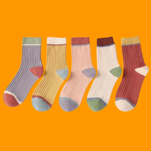 

5/10 Pairs Candy Color Autumn and Winter New All-match Socks Women's Middle-tube Socks Vertical Striped Middle-tube Socks