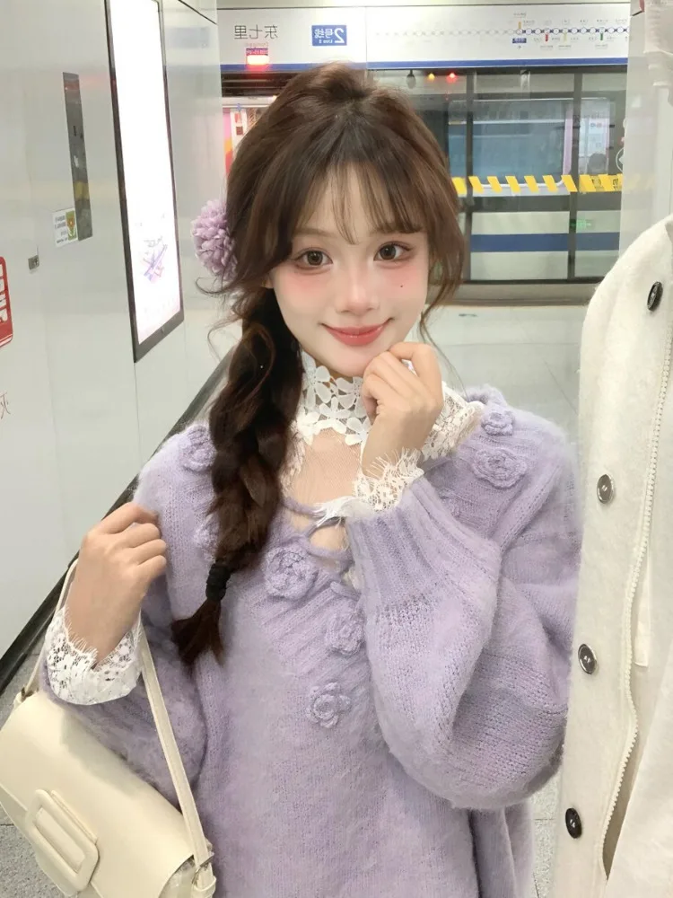 하라주쿠 루즈 풀오버 스위트 니트웨어 우아한 빈티지 Y2k 서브컬쳐 스웨터 그런지 미학 니트 코트 패션 의류