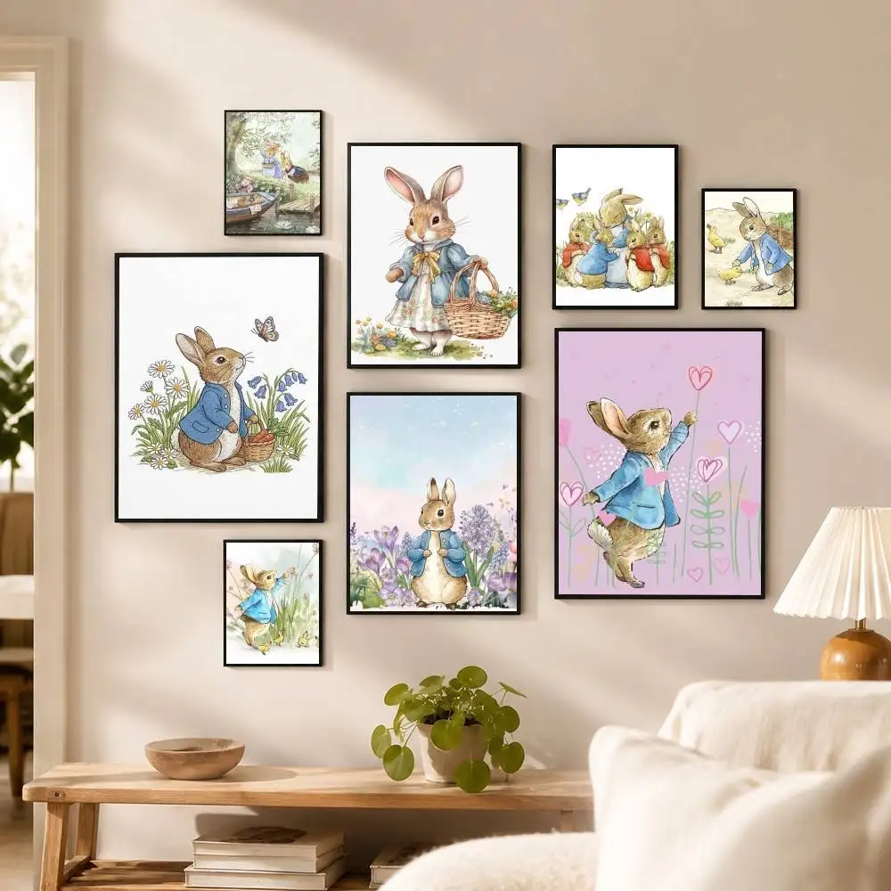 Cartoon P-Peter R-Rabbit  Poster Waterproof Wall Art Sticker For Bar Living Room Vintage Decor High Quality Print Gift