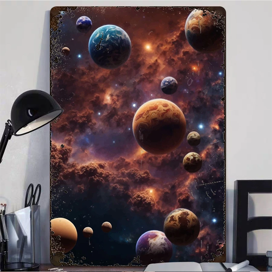 Cosmic Planet Nebula Metal Wall Art Modern Minimalist Living Room Bedroom Decorative Painting Home Wall Art Mural