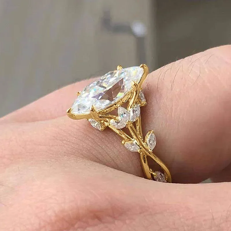 New Zircon Inlaid Ring with Female Personality, Palace Style, Leaf Vine Design, Elegant and Fashionable, Light Luxury Jewelry