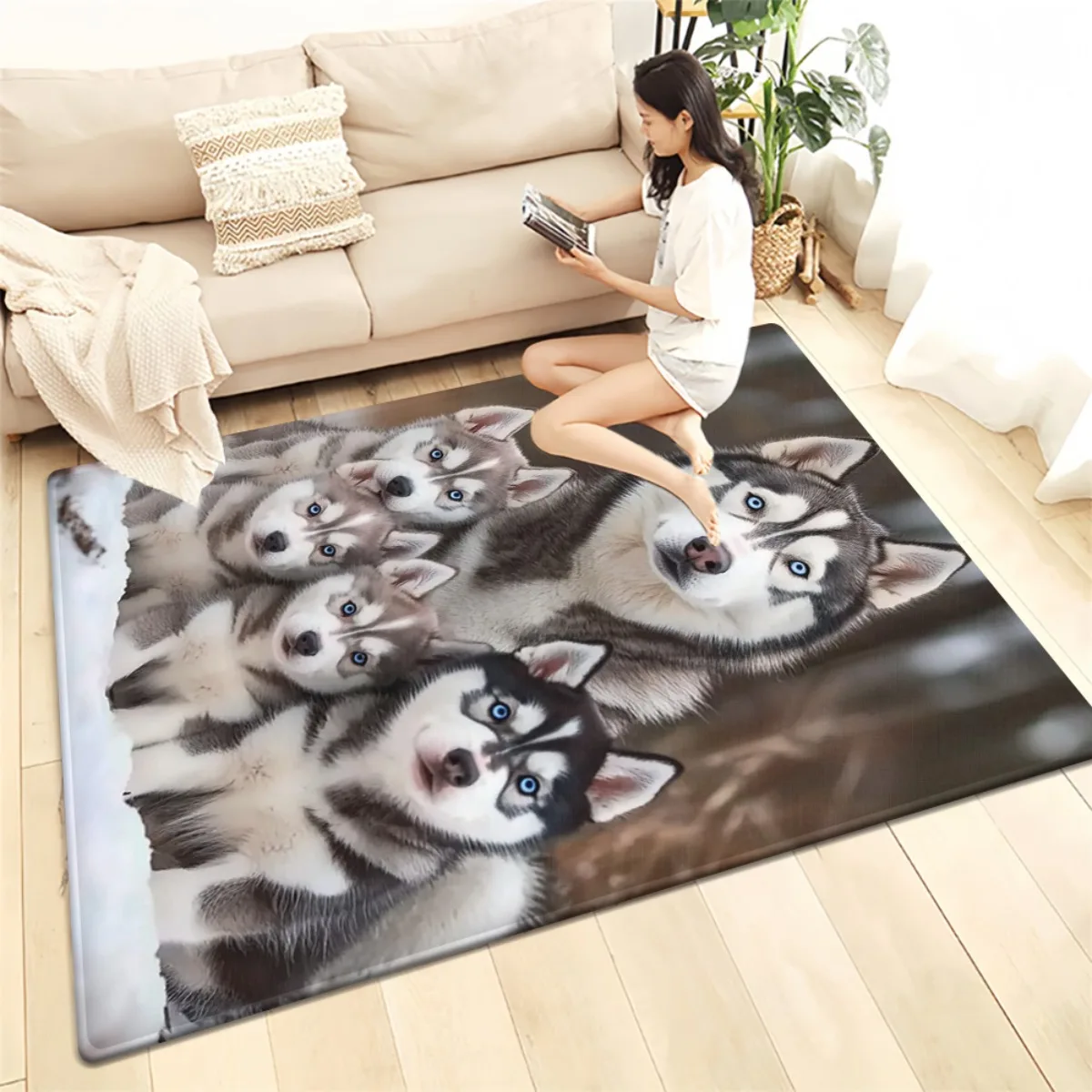 Cute Shiba Inu Dog Family Area Rug Pet Print Puppy Carpet Trendy Funny Living Room Mat Decorative Home Decor Gift