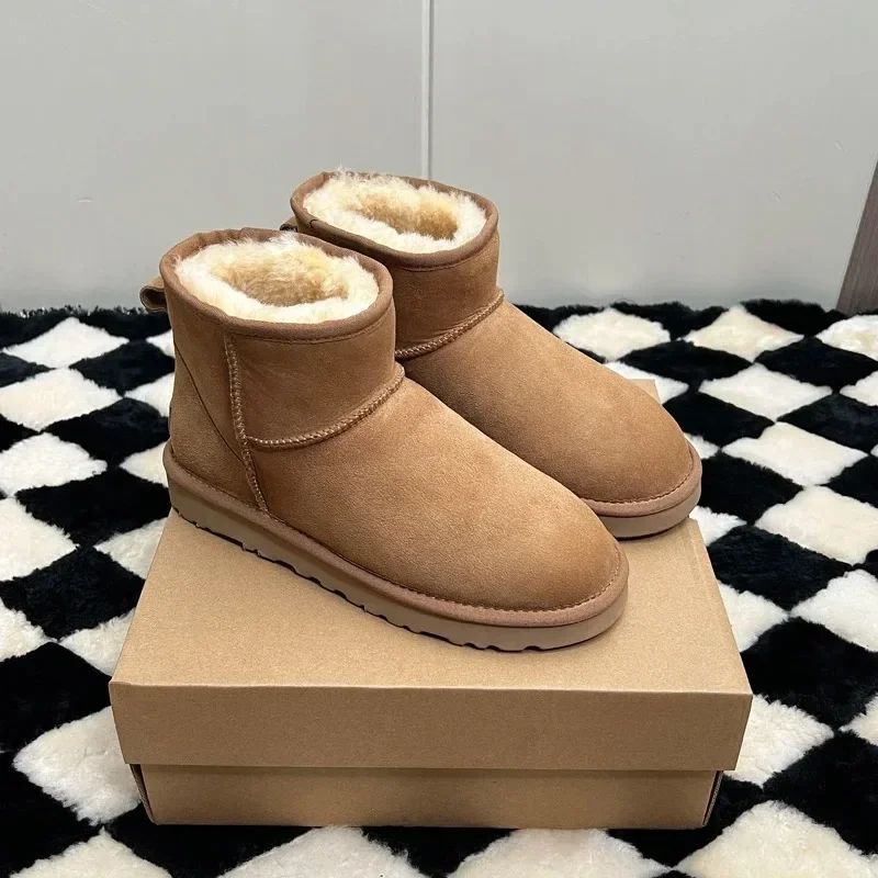 

Women Winter Mini Ankle Boots Genuine Leather Cozy Synthetic Sheepskin Liner Classic Outdoor Style Ladies Slippers Sizes 35-43