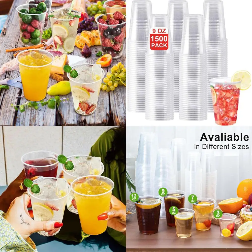 

9 oz Clear Plastic Cups, 1500 Pack, Disposable Cups for Parties, Picnics, Weddings, and Holidays