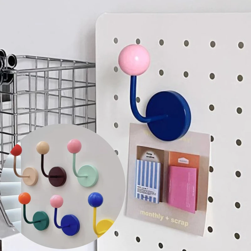 1PC Hot Selling Colored Ball Contrasting Metal No Punching Refrigerator No Trace Magnetic Suction Sticker Decorative Hook