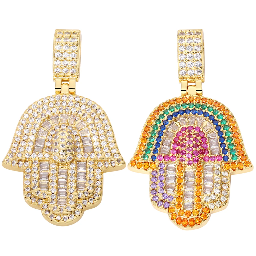 Juya 18K vergoldeter Regenbogen-Zirkonia-Anhänger mit griechischem Bösen Auge und Hamsa-Hand von Fatima für DIY türkische Talisman-Schmuckherstellung
