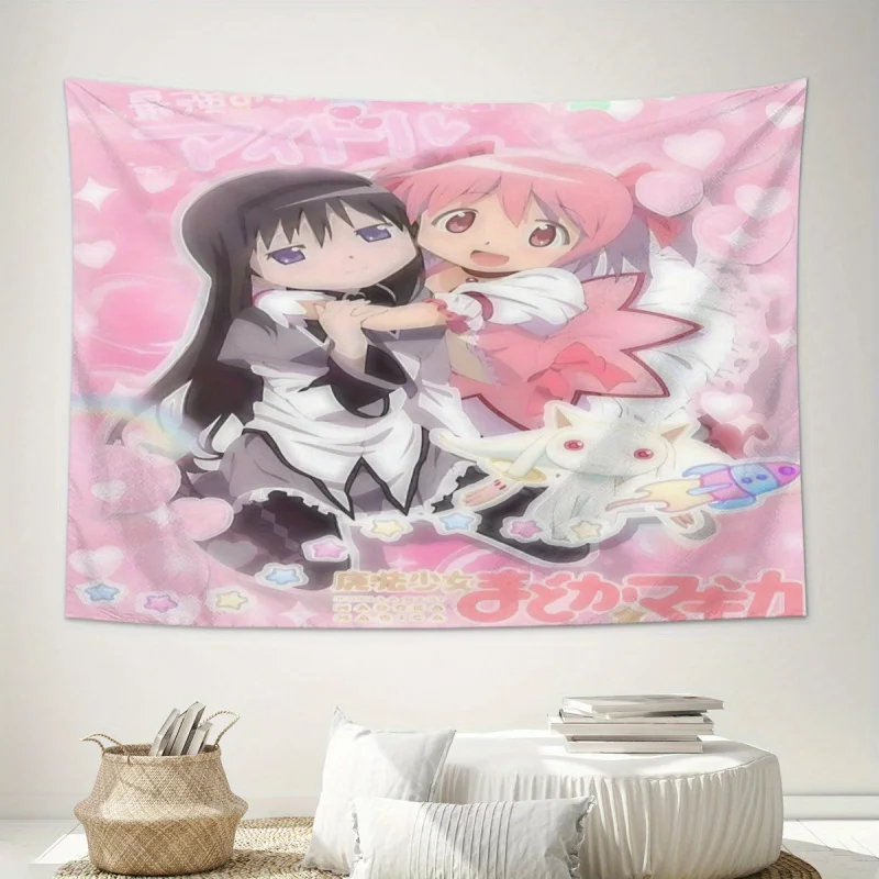 VIKAMA Aesthetic Japanese Anime Girl Flat Print Tapestry, Fantasy Illustration Home Decor Wall Hanging For Living Room, Bedroom