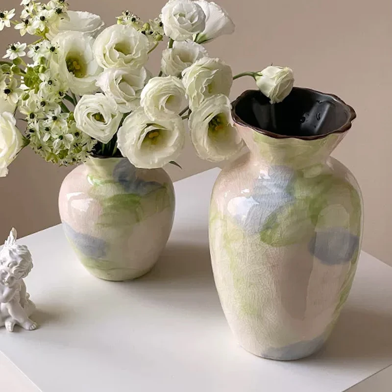 French style Ceramic Colorful Color Vase Decor, Creative Home Living Room Bedroom Office Restaurant Decoration, Flower Ware, 1Pc