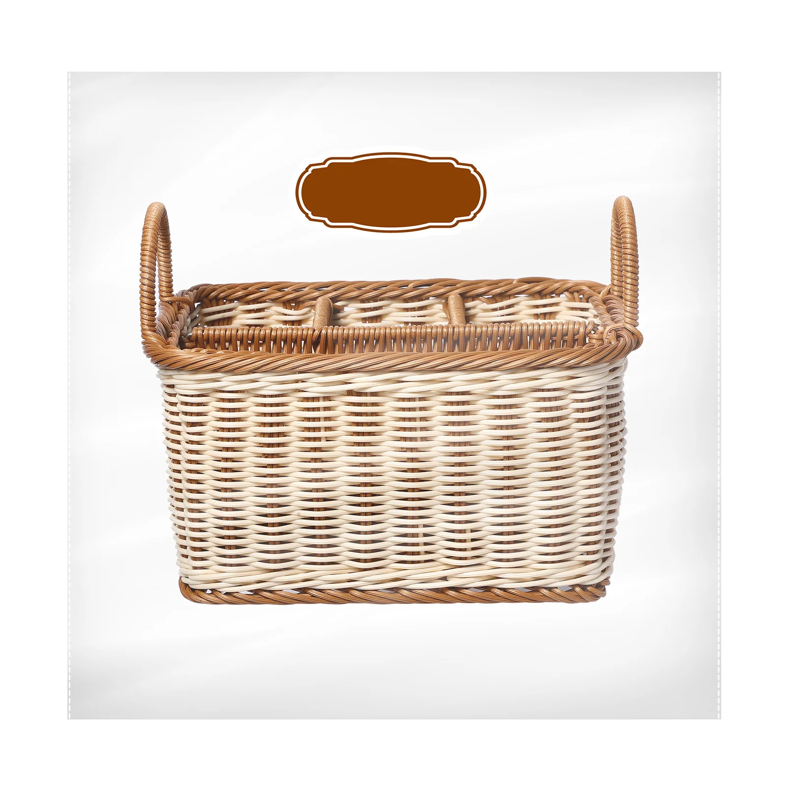 

1Pcs Hand Woven Rattan-Like Storage Basket Divided Organizer Kitchen Tableware Utensil Holder Multipurpose Storage Basket