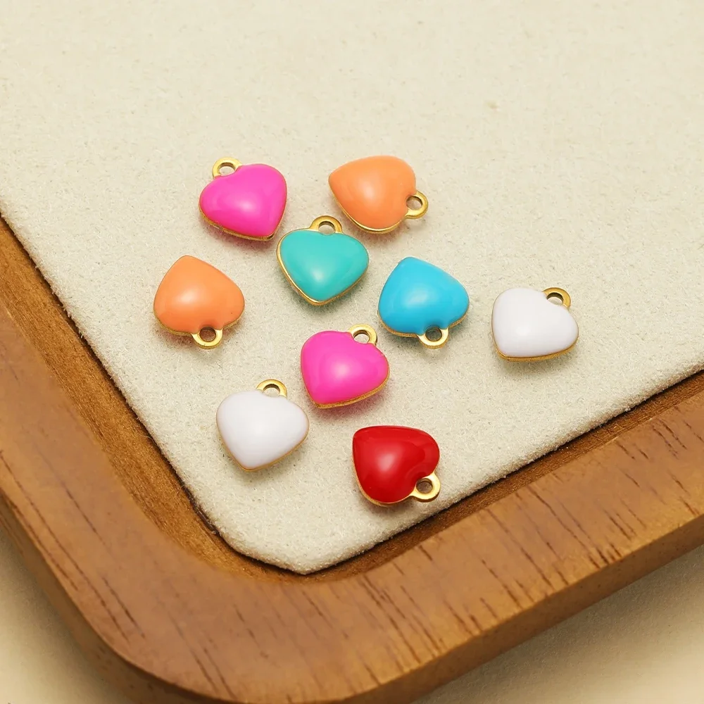 20pcs Stainless Steel Multicolor Heart Double-sided Enamel Pendants 9x8mm Heart Charms for DIY Earrings Making Necklace Findings