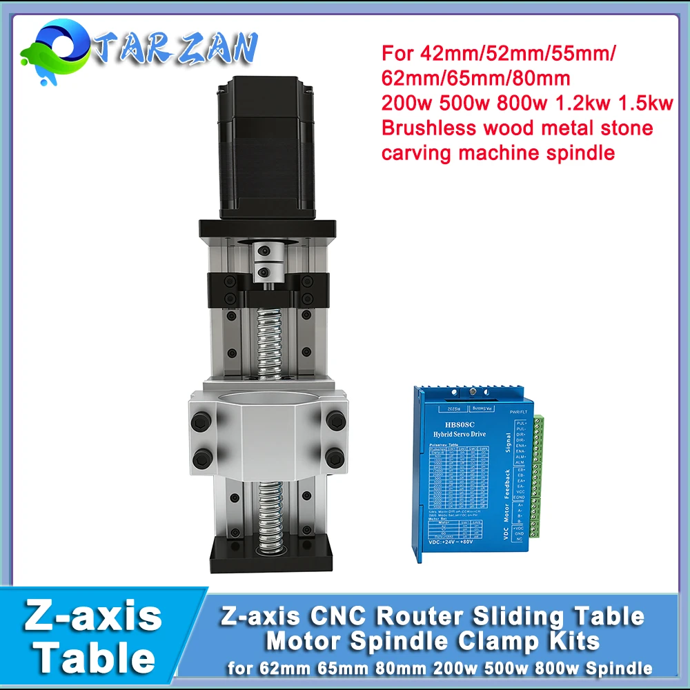 Z-Axis CNC Router Sliding Table Spindle Clamp Kits for 52/55/62/80mm 200W 300W 500W Metal Stone Carving Machine CNC3018 CNC3020