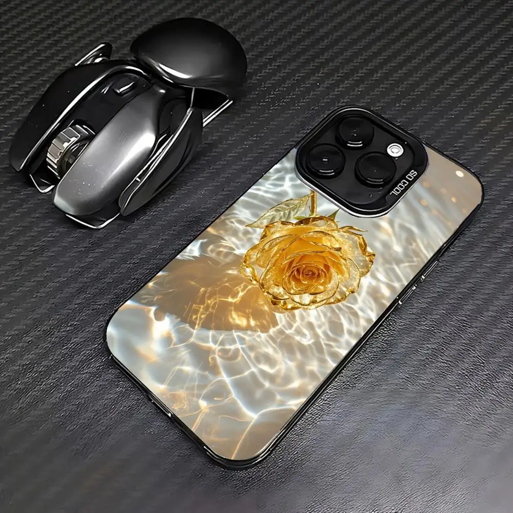 

Golden rose case for iPhone17 16 15 14 13 12 11 Pro/ Max/Plus shock-proof rear cover anti-fingerprint