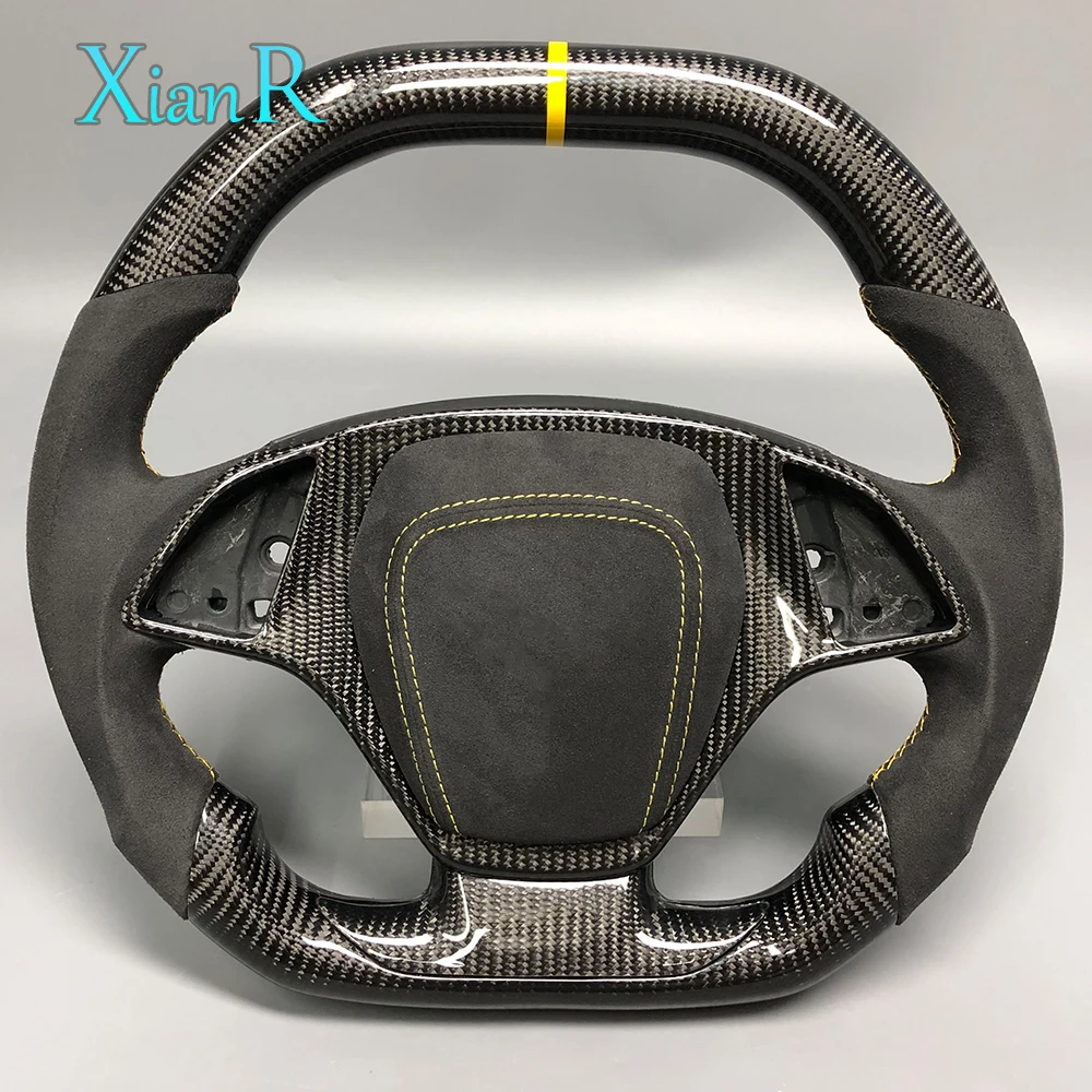 Customized Carbon Fiber Flat Top Sports Style Steering Wheel with Paddle Shifters for Chevrolet Corvette C7 Car Steering Wheel
