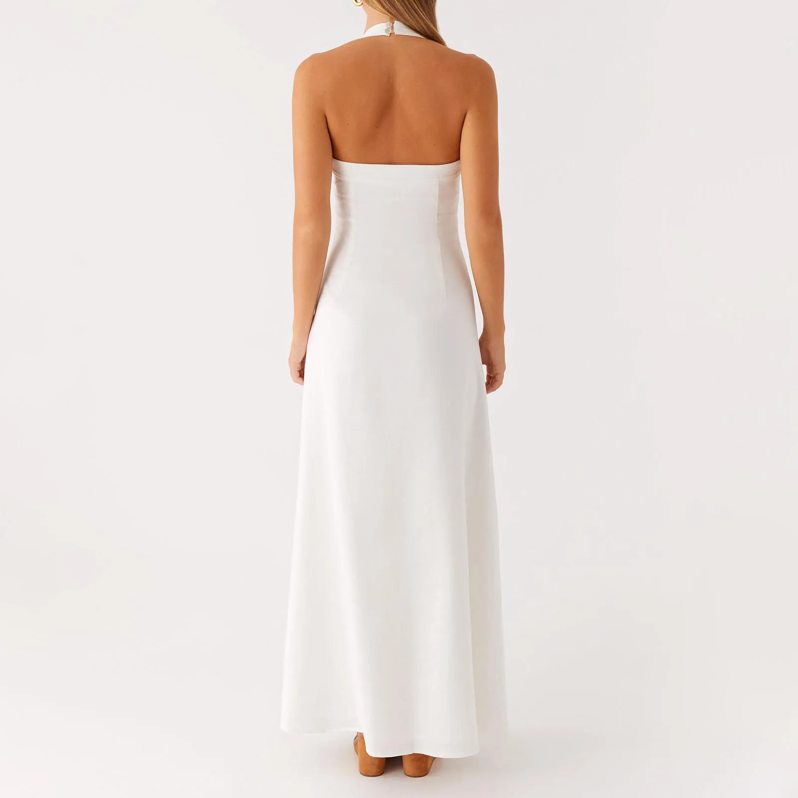 Długa sukienka damska z dekoltem typu halter, bez pleców, zapinana na guziki, sukienka koktajlowa na wakacje na plaży, letnia impreza, do noszenia na co dzień, na zewnątrz.