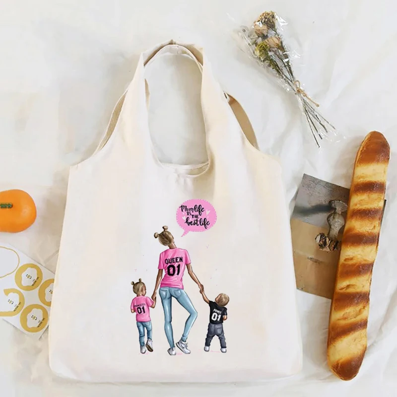 Bolsa de lona impresa para mamá y bebé, organizador de viaje de gran capacidad, portátil, almacenamiento de artículos diversos, bolsas de compras reutilizables para supermercado