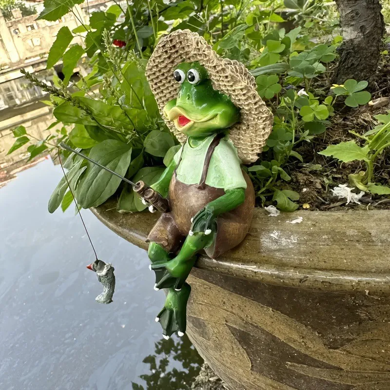 

1PC Ornament Cute Garden Frog Fishing Resin Craft Gift Creative Desktop Garden Fish Tank Scenery Decoration Home Accessories