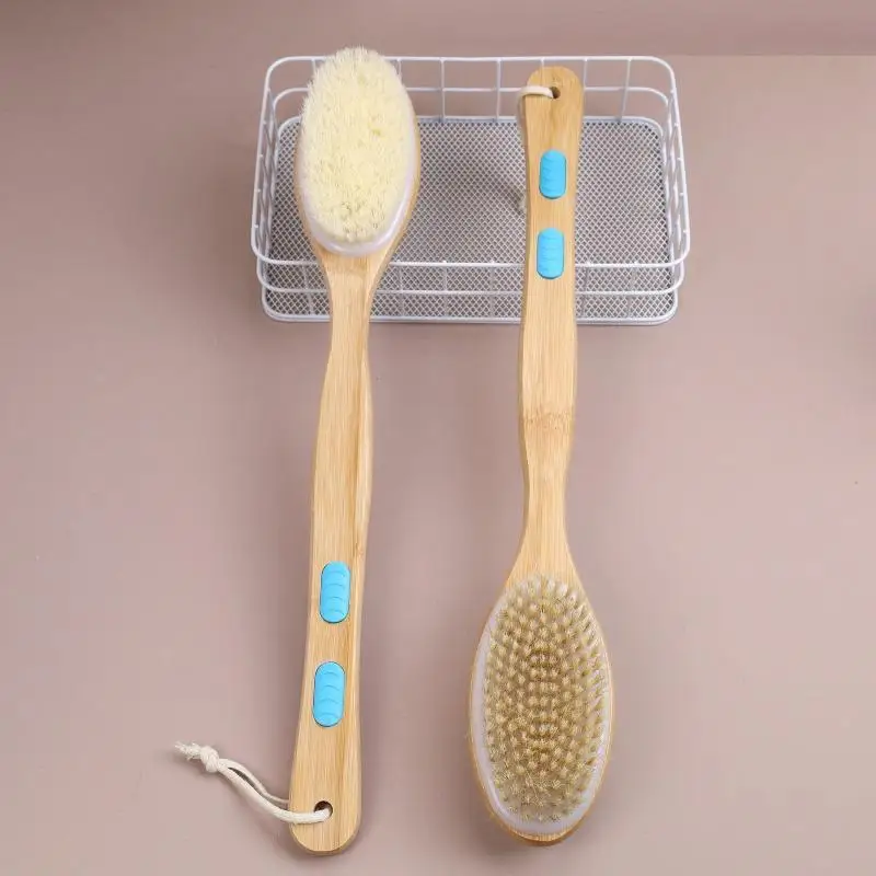 Massage With Long Wooden Handle Back Foot Scrubber Shower Brush Bristle Bath Brush Double Side Head Body Exfoliating Cleaner