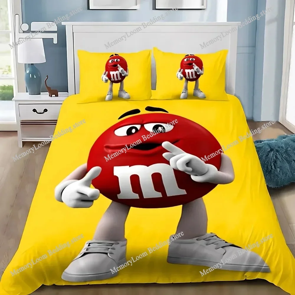 Fashion M&M Chocolate Logo Duvet Cover Pillowcase Bedding Set Boys Girls Bedroom Decoration Children Gift Single Double Size