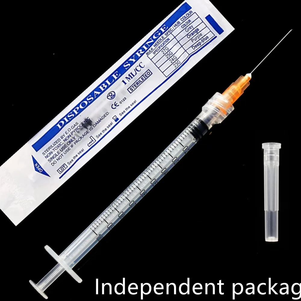 20Pack 1ml/cc Disposable Plastic Sterile Syringes with 25Ga Cap, for Scientific Labs, Industrial Adhesives, Individually Package