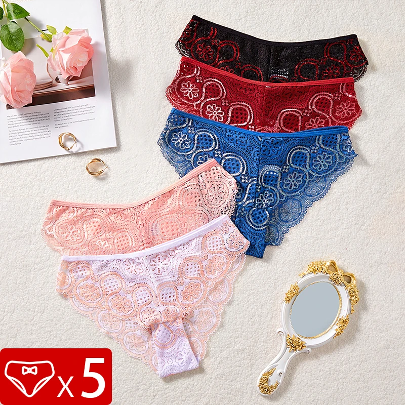 5pcs/pack S-XL Embroidery Sexy Floral Panties Breathable Comfortable Female Underpants Lingerie Elegant Lady Briefs Underwear