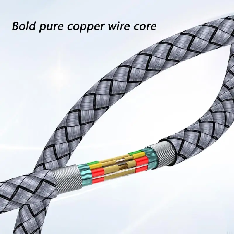 كابل شحن من 1 إلى 2 منفذ USB C PD100W نايلون جديلة بطول 130 سم K1KF #4