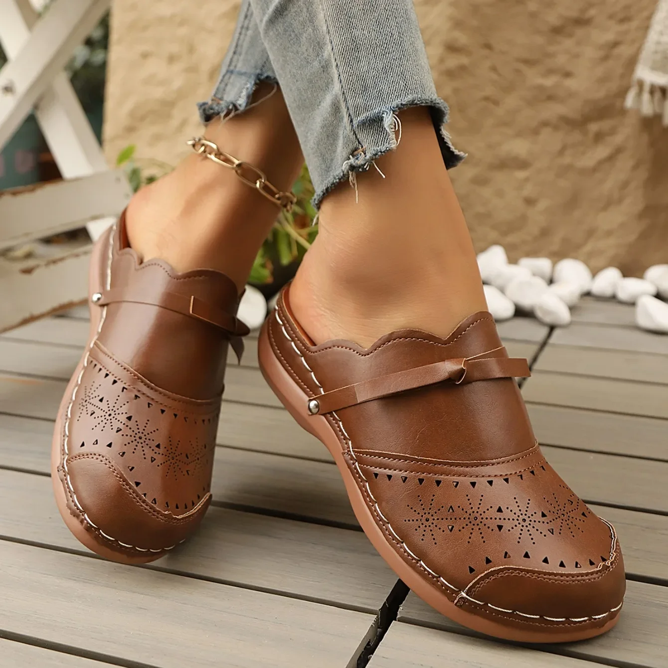 Comfortable Flat Wedge Sandals For Women With Bow Detail Beach_voghion.com