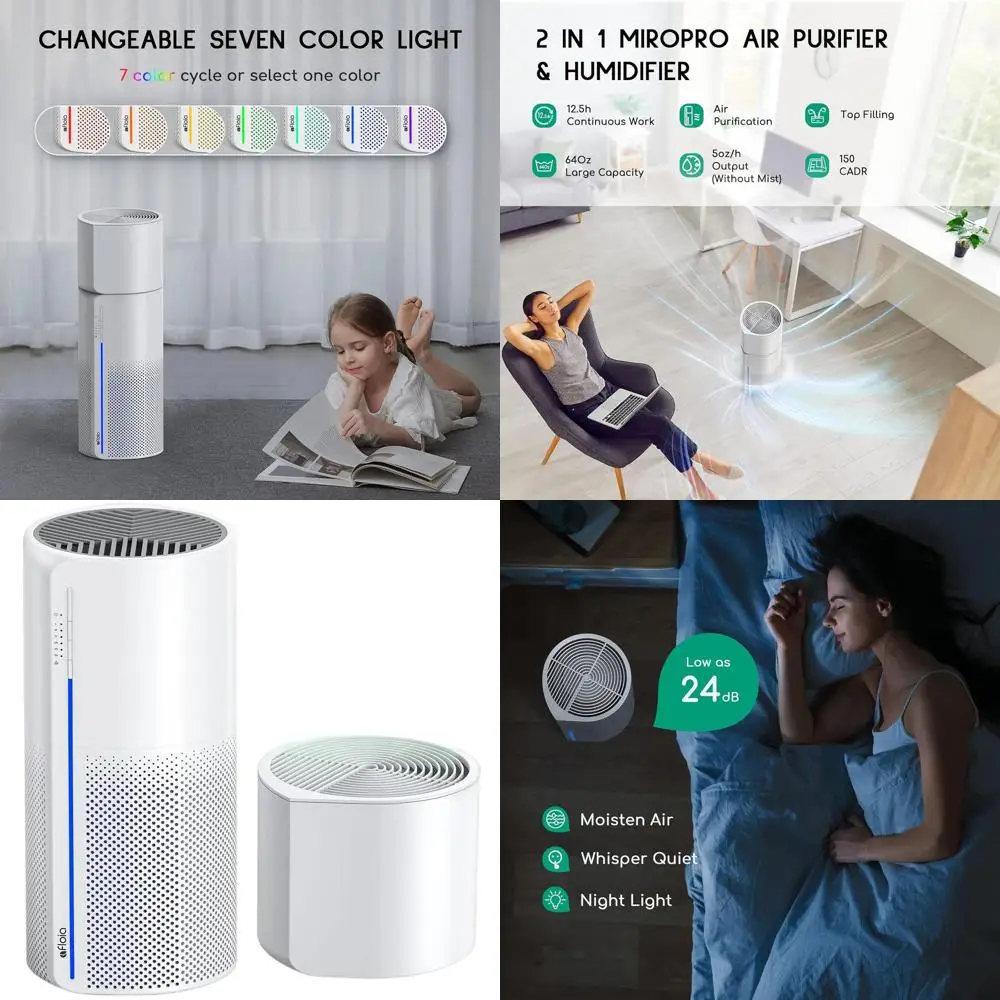 

3-ступенчатый очиститель воздуха с функцией удаления запахов домашних животных и дыма, автоматическим отключением и 7-цветной LED-подсветкой