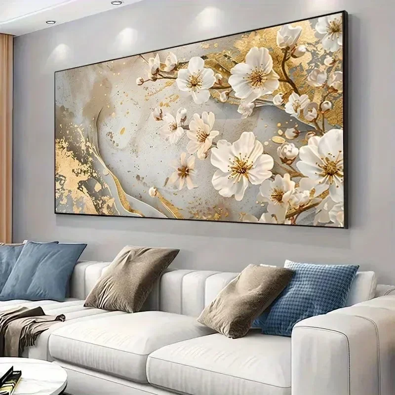 Multiple sizes 1pc frameless Large size Canvas Painting,Modern Golden Flower Pattern Canvas Painting Art for Living Room Modern