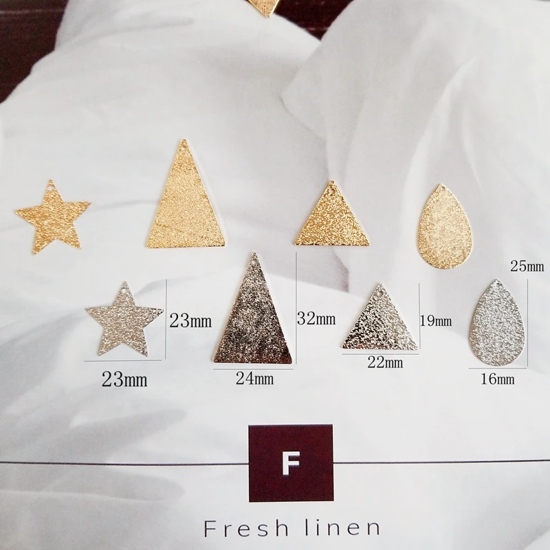 Diy Earrings Accessories Plated Copper Plate Geometry Gold Silver Triangle Five-pointed Star Matte Texture Earrings Pendant