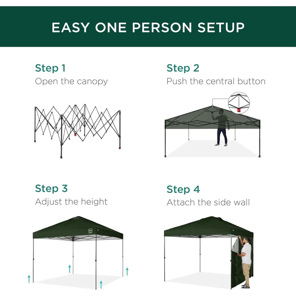 Tragbares 10 x 10 Fuß großes Pop-Up-Überdachung mit Seitenwand, 10 Taschen, Tragetasche, 1 Tasten-Setup, 4 Gewichtstaschen – einfache Einrichtung für den Außenbereich