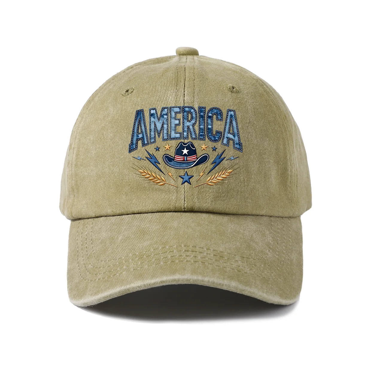 America Stars and Leaves Graphic Baseball Cap, Vintage Washed Adjustable Unisex Dad Hat, Everyday Gift