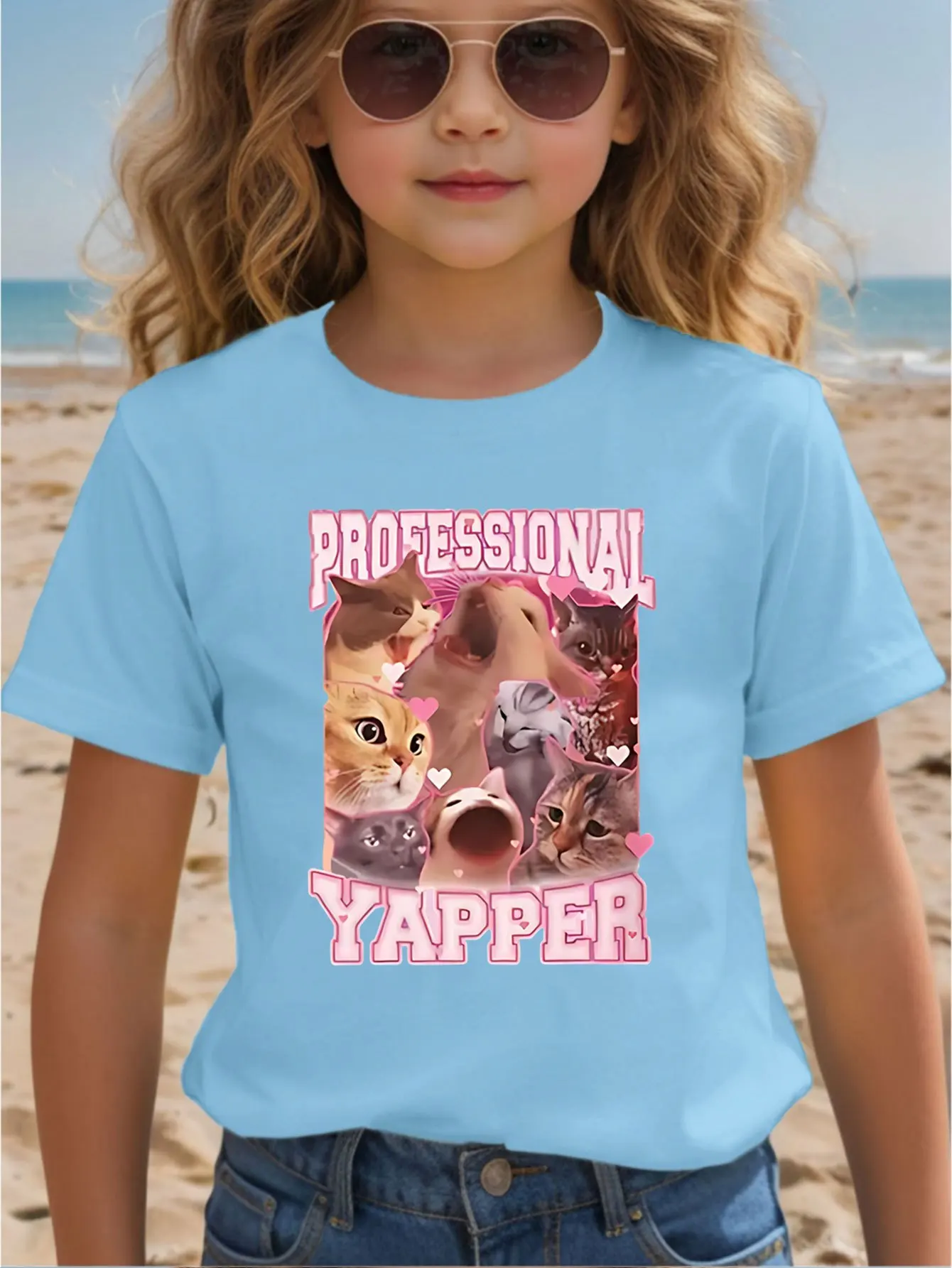 Professional Yapper Funny Cat Collage Kids T Shirt Boys Girls Family Matching Parent Child Summer Crew Neck Children Casual Tee
