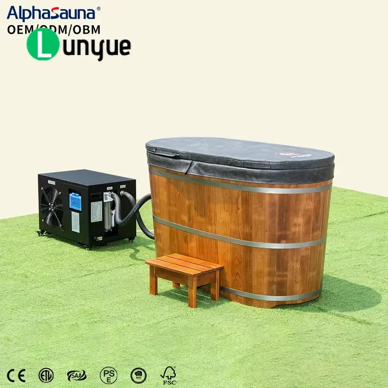 Traditional Design Outdoor Wooden Freestanding Oval Ice Bath Tub Intelligent Hot and Cold Soak Recovery Cooler for Home Spa