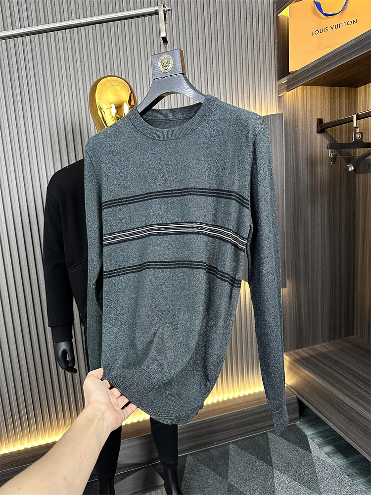 

G-Sle Men's Knitted Sweater round Ne Casual Loose Fit Autumn Winter Faion Ci Scène Striped Texture Knitwear