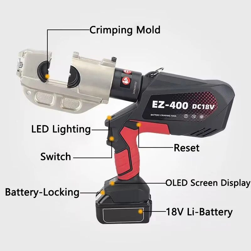 Charging Hydraulic Pliers Digital display EZ-400 Copper Aluminum Terminal Crimping Machine Portable Electric Crimping Pliers