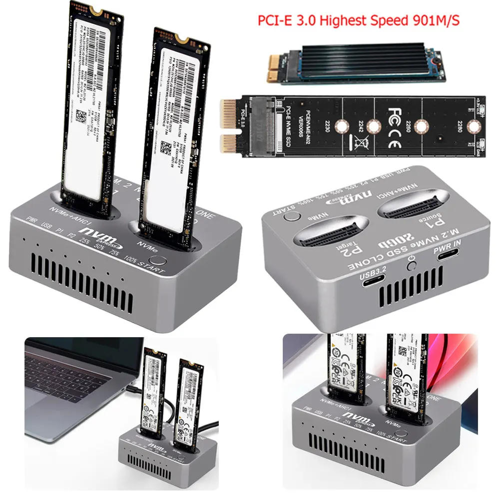 Внешний жесткий диск M.2 NVME SSD Clone USB3.2 Type C с двумя отсеками Gen2X 20 Гбит/с Корпус M.2 SSD M/B M Key для M2 SSD M Key SSD
