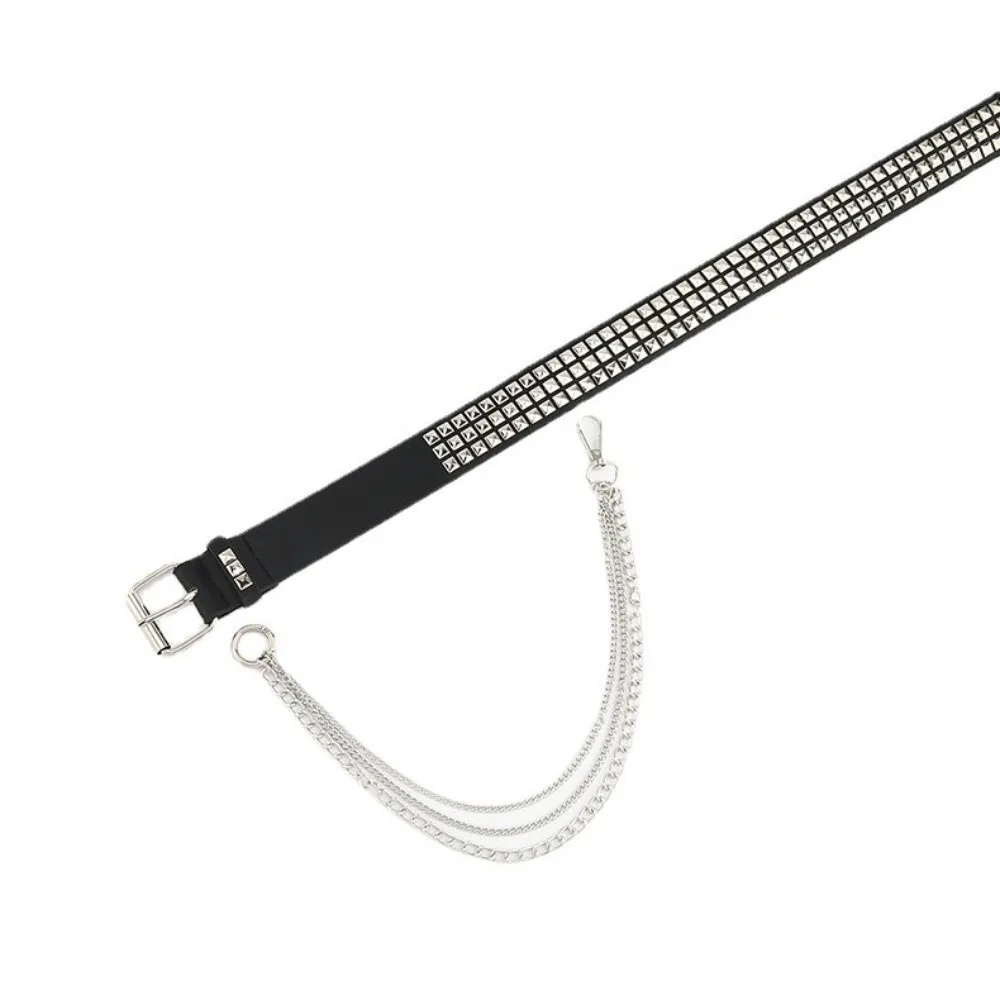 

Fashion Leather Women's Belts with Chain Jeans Decorative Hanging Chain Belt Rivet Belt Women