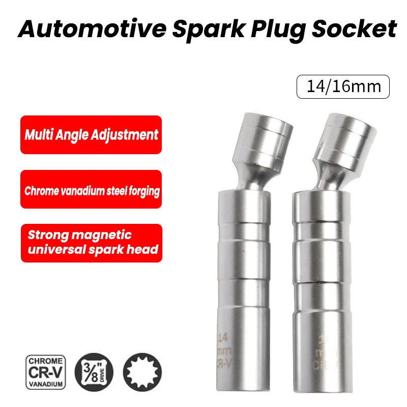 2Pcs 14/16mm Car Reparing Tool Spark Plug Socket With Magnetic Thin Wall Universal Joint Spark Plug Socket 3/8