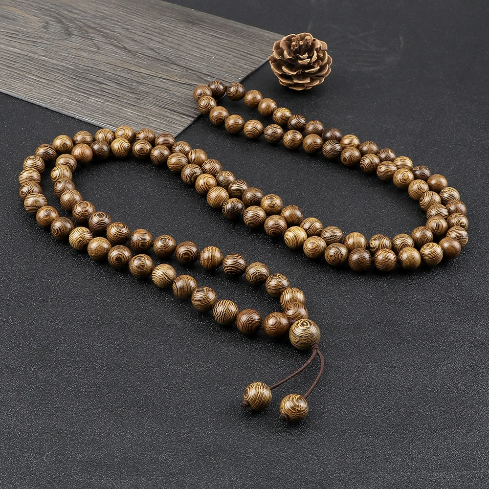 8mm 10mm Natural Wooden 108 Mala Beads Prayer Bracelet For Men Sandalwood Buddhist Buddha Beads Necklace Women Yoga Jewelry Gift