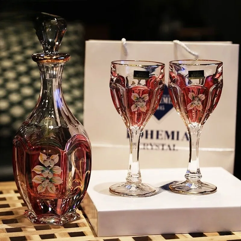 Crystal glass enamel flower red wine wine goblet gift red wine glass set