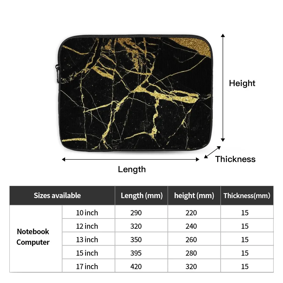 Черная и Золотая мраморная сумка для ноутбука 10 12 13 15 17 дюймов, чехол для ноутбука, Противоударная сумка