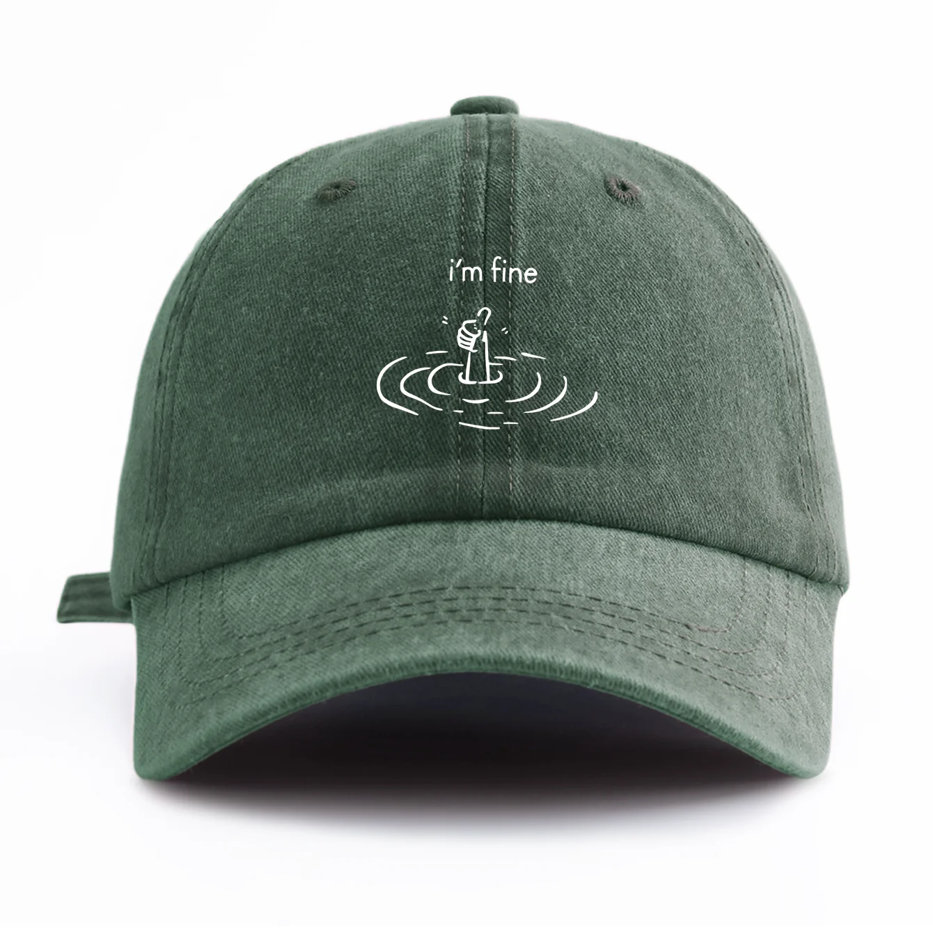 Funny I'm Fine Hat Vintage Washed Baseball Cap Men Women Sinking Hand Graphic Retro Dad Hat Adjustable Sun Hat