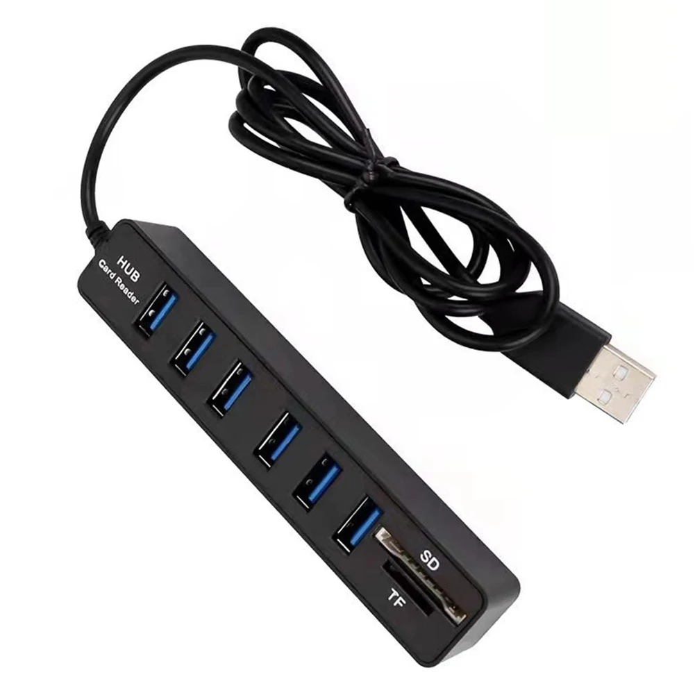 Concentrador de 6 puertos USB 2,0, multipuerto divisor, cable de 100cm de largo, expansor múltiple para ordenador, portátil, PC, accesorios adaptadores