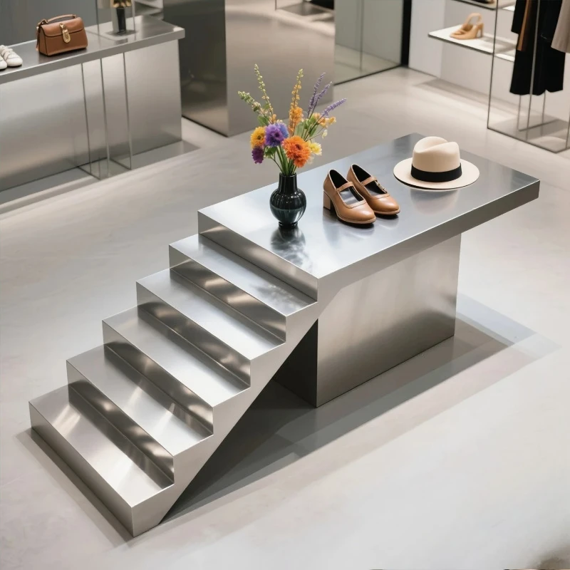 Clothing Store Stainless Steel Ladder Water Table Shoe Store Shoe Rack Middle High And Low Table Display Table Jewelry Bag Di