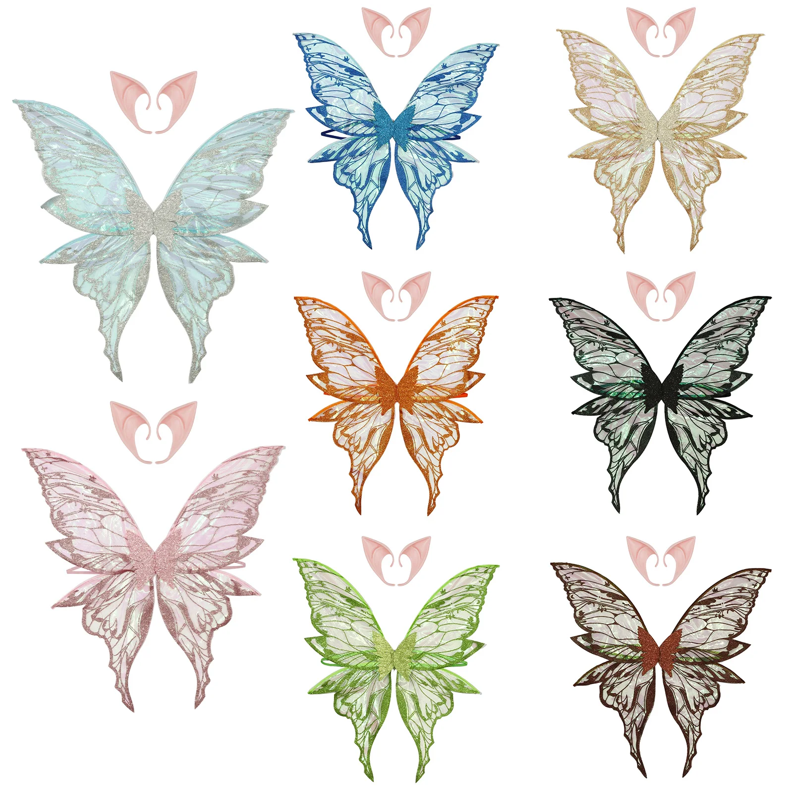 

Colorful Butterfly Wings Princess Angel Wings with Elf Ears Halloween Costume Accessories for Women Girls Bachelor Parties Props