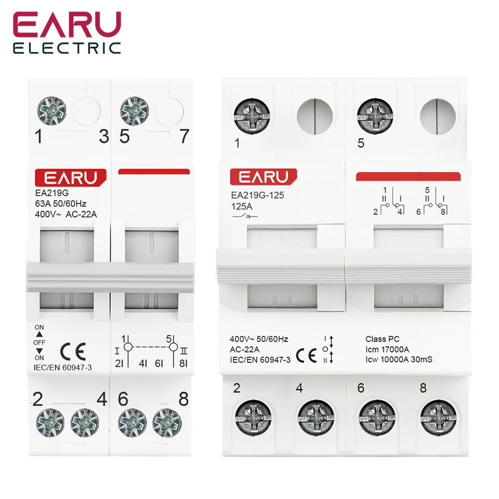 Din Rail 2P 40A 63A 125A AC400V Modular MTS Dual Power Manual Transfer Switch AC Isolating Discounnecting Switch Circuit Breaker