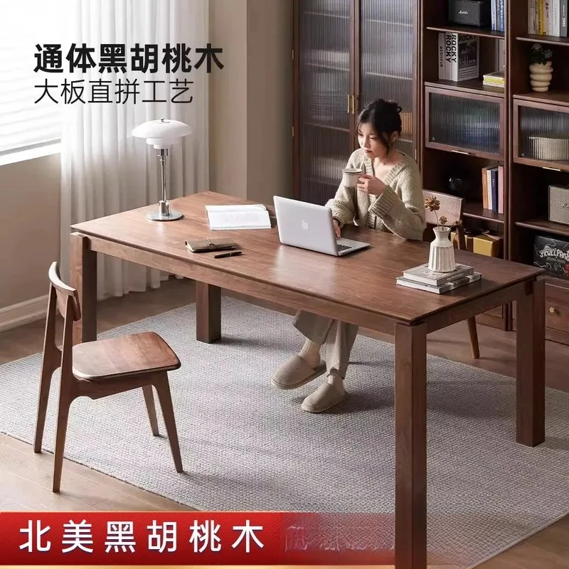 Solid Wood Dining Table North American Black Walnut Large Modern Simple Kitchen Desk Cherry Wood Finish Farmhouse Tea Table